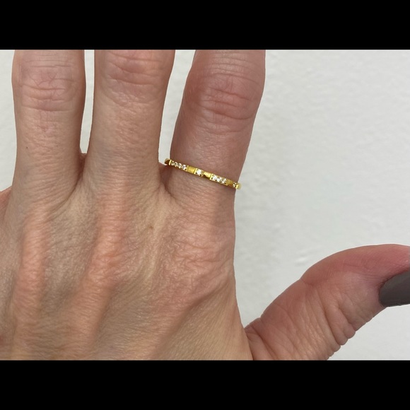 Titanium Steel 14K Gold Plated Cubic Zirconia Dainty Minimalist Band Ring - Picture 12 of 12